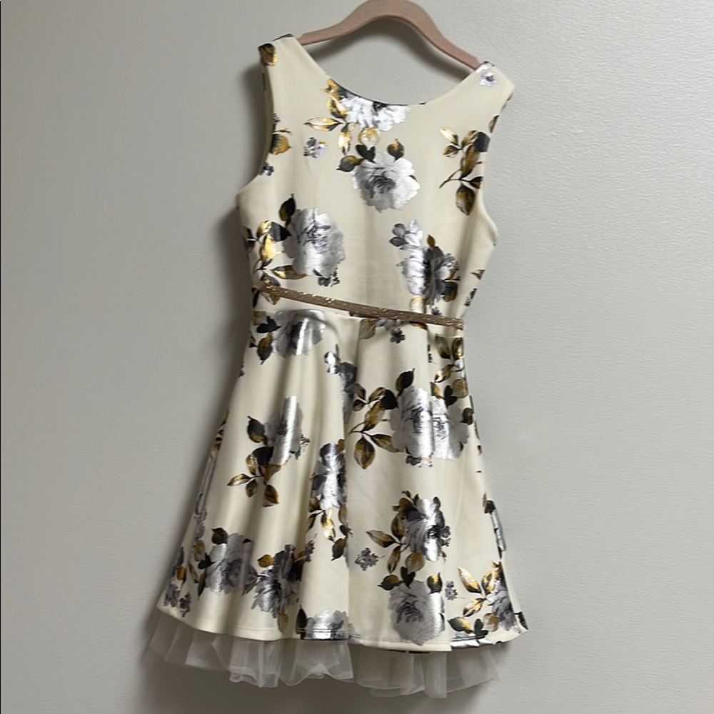 Elegant Floral Kids Dress with Gold Cardigan